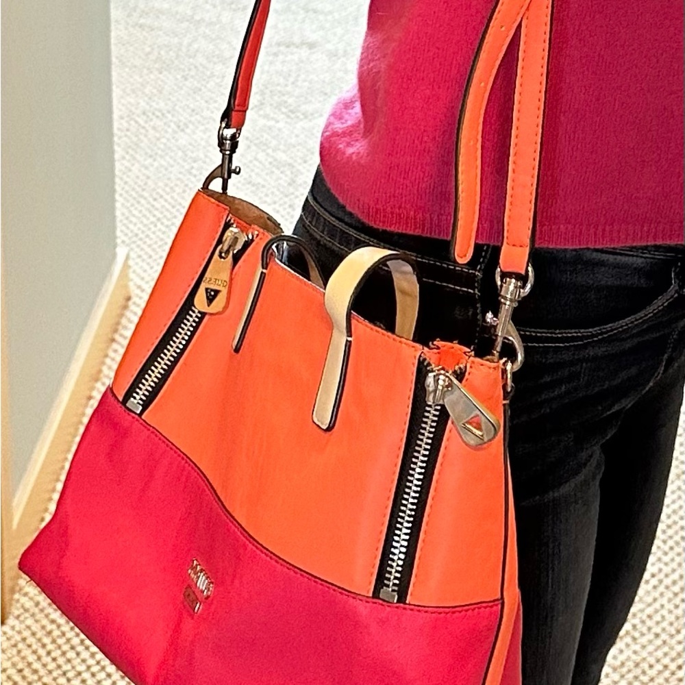 Guess Pink and Orange Purse with zipper detail